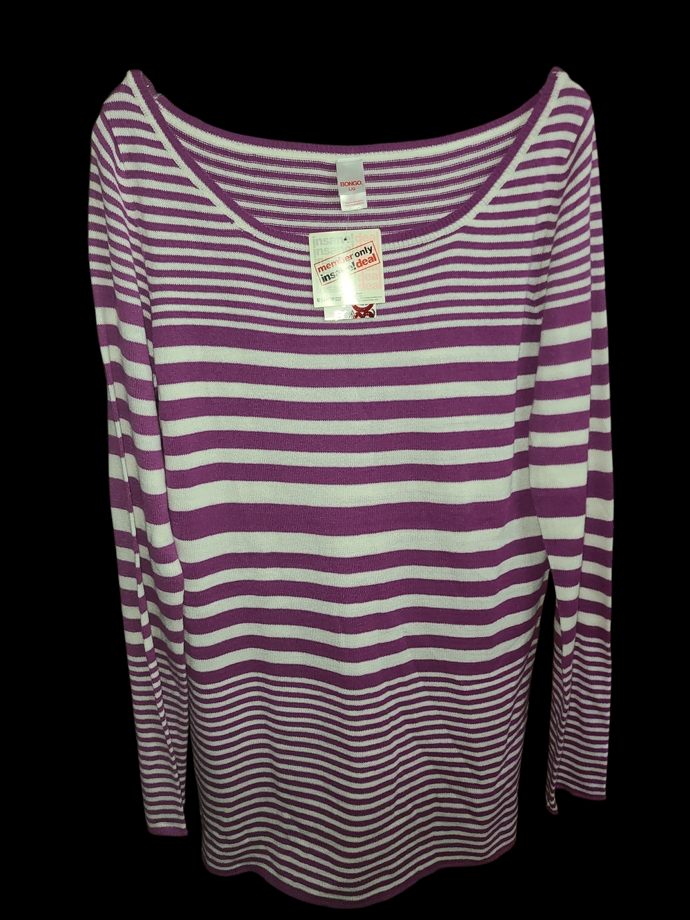 BONGO Purple and White Striped Scoop Neck Long Sleeve Shirt